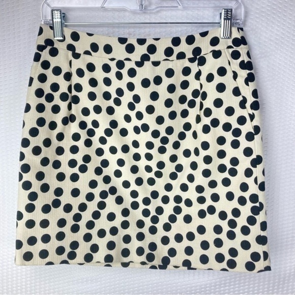 J. Crew Skirt Womens Size 2 Cream Black Polka Dot Zip Back Lined Cute Retro Mini - Picture 2 of 7